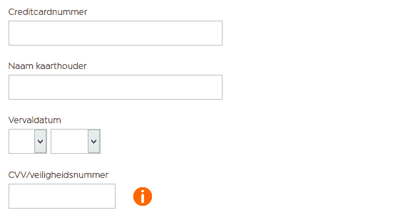 Voorbeeld van een online betaalformulier voor creditcard.
