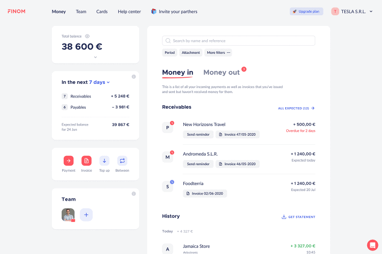 Finom dashboard